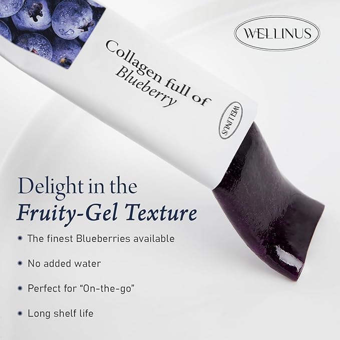 Korean Collagen Jelly Sticks - 25 Blueberry Flavored Marine Collagen Peptide Snacks for Anti-Aging- Collagen Protein Sugar-Free, Travel Packs for Hair & Nail Strength