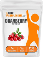 BulkSupplements.com Cranberry Powder - Cranberry Supplements for Women & Men, Air Dried Cranberries - Unsweetened & Gluten Free, 5g per Serving, 1kg (2.2 lbs) (Pack of 1)