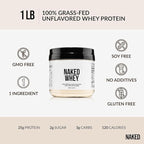NAKED Whey 1Lb - Only 1 Ingredient, Grass Fed Whey Protein Powder, NSF Certified, Undenatured, No Gmos, No Soy, Gluten Free, Stimulate Growth, Enhance Recovery - 15 Servings