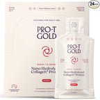 ProT Gold Liquid Collagen Protein Shot, 17g Clear Protein Nano-Hydrolyzed Grass Fed Collagen, 2g Arginine for Wound Support, Gluten Free, Sugar Free, 0g Carbs, Non GMO, Berry, 1 fl oz, 24 Pack