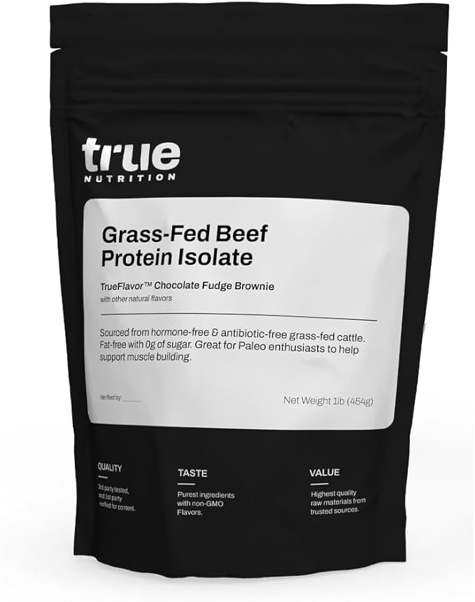 True Nutrition Grass Fed Beef Protein Isolate Powder - 29g Protein per Serving - Zero Carb, Fat Free, Dairy Free, Non-GMO - Paleo, Keto, Carnivore - Chocolate Fudge Brownie - 1lb