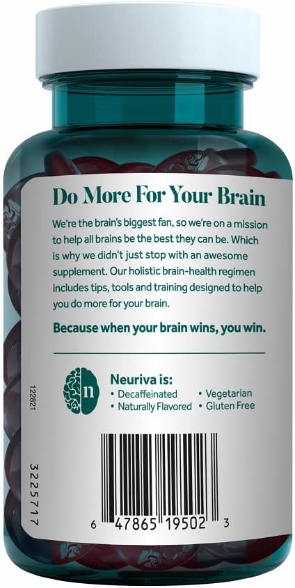 NEURIVA Plus Decaff 50ct Strawberry Gummy (2 Pack) Nootropic Brain Supplement for Memory, Focus & Concentration & Cognitive Function, Clinically Tested NeuroFactor, Phosphatidylserine, Vitamins B6 B12