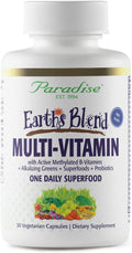 Paradise Herbs Earth's Blend Once Daily Multivitamin, No Iron, 48 Organic Superfoods, Probiotics, Antioxidants, Vitamins A, B12, C, D, K2, 30 Count
