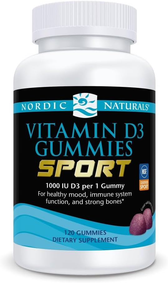 Nordic Naturals Vitamin D3 Gummies Sport, Wild Berry - 120 Gummies - 1000 IU Vitamin D3 - NSF Certified - Healthy Bones, Mood & Immune System Function - Non-GMO - 120 Servings