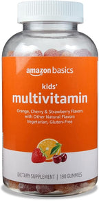 Amazon Basics Kids' Multivitamin Gummies, Cherry, Strawberry & Orange Flavors, 190 Count (Previously Solimo)