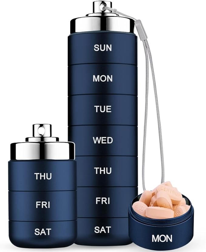 Mossime Metal Travel Pill Organizer, Portable 7 Day Vitamin Organizer Stackable, Waterproof 1 Times A Day Pill Box, Large Pill Container, Daily Medicine Organizer for Vitamin, Fish Oil, Supplement