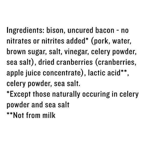 EPIC Bison Uncured Bacon and Cranberry Bars, Grass-Fed, Protein Bar, 12 Ct, 15.6 oz