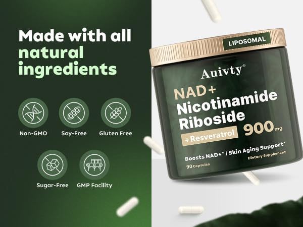 NAD+ Nicotinamide Riboside with Resveratrol 900 mg, Liposomal Dietary Supplement – Cellular Energy & Healthy Aging Support (1)