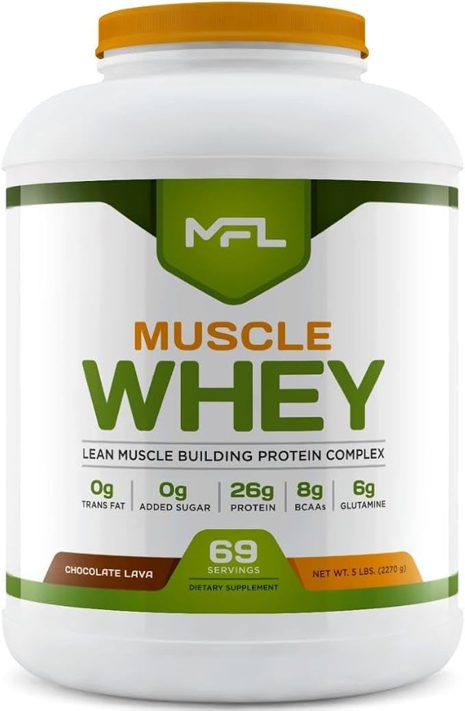 MFL Muscle Whey Protein l 28g of Protein l 8g BCAAs l Keto Friendly l Low Carbs l 5 lbs. (Chocolate Lava)