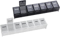 EZY DOSE Weekly (7-Day) Daily Pill Organizer, Vitamin Planner, and Medicine Container, Large Compartments, Easy to Open, Travel Friendly, Includes One Black and One White (2 Pack), Made in The USA