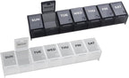EZY DOSE Weekly (7-Day) Daily Pill Organizer, Vitamin Planner, and Medicine Container, Large Compartments, Easy to Open, Travel Friendly, Includes One Black and One White (2 Pack), Made in The USA