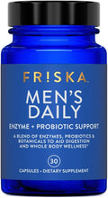 Friska Men’s Daily Gut Support - Digestive Enzymes, Probiotics to Help Break Down Foods, Supports Energy & Nutrient Absorption with Vitamins B6 & B12, 30 Capsules