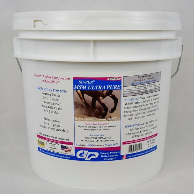 SU-PER MSM Ultra Pure Horse Joint Supplement - Helps Maintain Joint Mobility and Flexibility - 20 Pound, 30 Month Supply