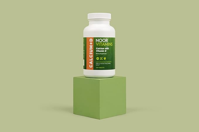 Noor Vitamins Halal Calcium Plus Vitamin D Bone & Immune Support | 600 mg Calcium & 800 IU (20 mcg) D2 per Tablet | aids in Absorption of Calcium into Bones, Non-GMO, Vegetarian & Halal (120 Tablets)