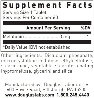 Douglas Laboratories Melatonin Prolonged Release - 3 mg Melatonin - Sleep Support Supplement - For Hormone Balance, Relaxation, Antioxidants & Immune System* - 60 Tablets