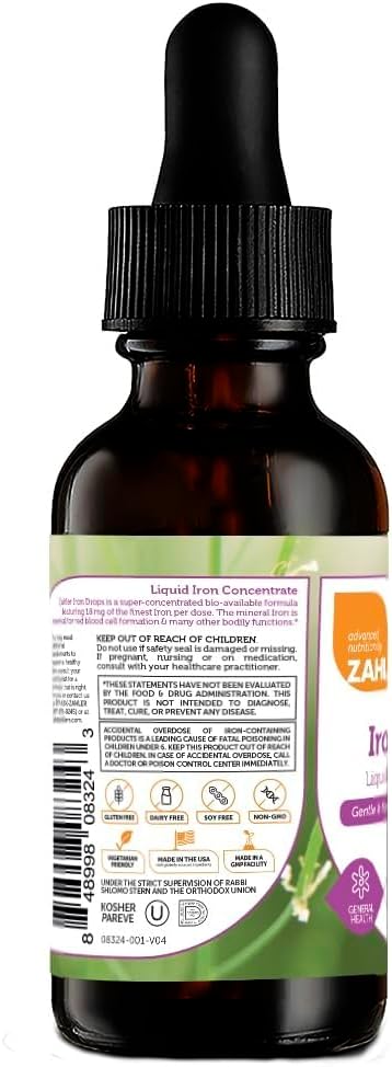 Zahler's Iron Drops, Liquid Iron Concentrate, Gentle and Non-Constipating Iron Formula, 2 Fl OZ.