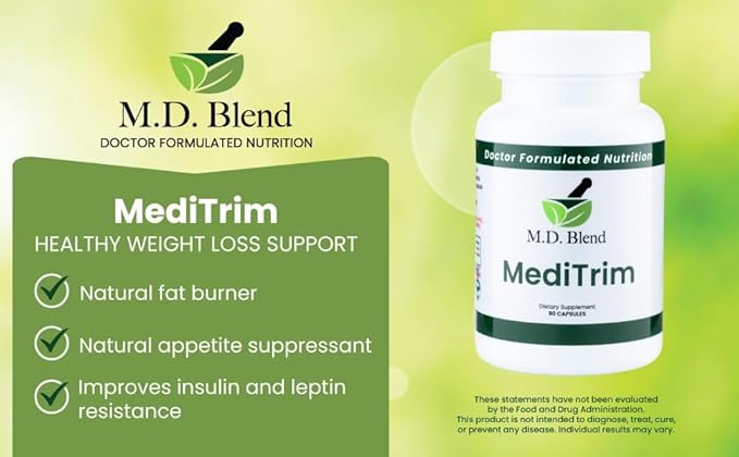 MediTrim Energy Supplements, Metabolism Booster, Supports Vitality, Satiety & Physique Goals, Smooth System Balance Green Coffee Bean, Apple Cider Vinegar, Hibiscus 180 Capsules (Pack of 2)