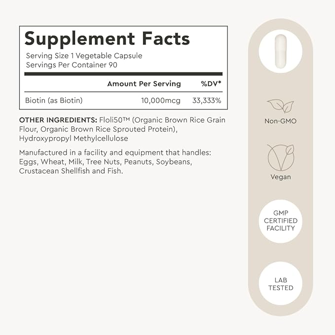 Alaya Biotin 10,000 mcg for Healthy Hair, Skin and Nails, Non GMO, Vegan, 90 Capsules