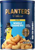 PLANTERS Deluxe Salted Whole Cashews,Party Snacks,Plant-Based Protein,Quick Snack for Adults,After School Snack,Roasted Cashew Flavored with Sea Salt,Bulk Nuts,Kosher,1 lb 2.25oz Canister,(Pack of 4)