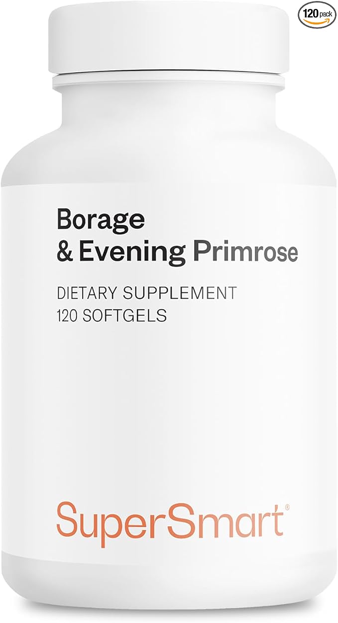 Supersmart - Borage & Evening Primrose (High Potency) - GLA Oil Gamma Linolenic Acid Cold Pressed - with Vitamin E, Borage Oil & Evening Primrose Oil Supplement | Non-GMO & Gluten Free - 120 Softgels