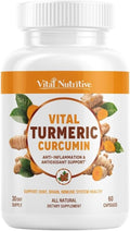 Vital Turmeric Curcumin Supplement – 1310 mg Blend with 95% Curcuminoids & Curcumin with Black Pepper – Joint, Brain, Immune & Anti-Aging Support – Non-GMO, Gluten-Free – 30 Day Supply