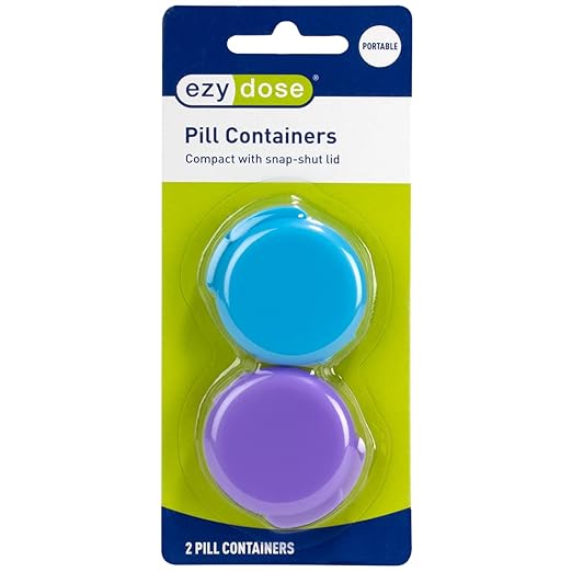 Ezy Dose Daily Round, Portable On-The-Go, Pill Box, Organizer and Vitamin Containers, Snap Shut Lids, Perfect for Traveling, Colors May Vary, 8 Pack