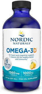 Nordic Naturals Omega-3D, Lemon Flavor - 8 oz - 1560 mg Omega-3 + 1000 IU Vitamin D3 - Fish Oil - EPA & DHA - Immune Support, Brain & Heart Health, Healthy Bones - Non-GMO - 48 Servings