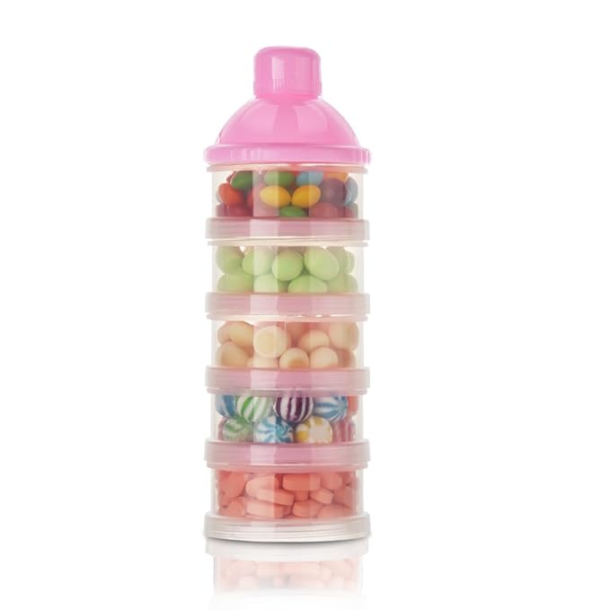 Accmor Formula Dispenser On The Go, 5 Compartments Stackable Formula Container for Travel, Baby Milk Powder Kids Snack Container, BPA Free