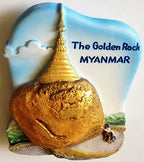 WitnyStore Tiny Kyaiktiyo Pagoda or The Golden Rock in Mon State, Myanmar Southeast Asia Tourist Attractions Resin Refrigerator Magnet Traveler Souvenir 3D Fridge Magnets