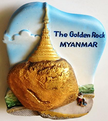 WitnyStore Tiny Kyaiktiyo Pagoda or The Golden Rock in Mon State, Myanmar Southeast Asia Tourist Attractions Resin Refrigerator Magnet Traveler Souvenir 3D Fridge Magnets