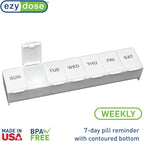 EZY DOSE Weekly (7-Day) Pill Case, Medicine Planner, Vitamin Organizer Box, Convenient and Easy to Use, Large Compartments, Travel Friendly, White, Made in the USA, BPA Free