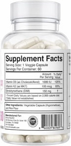 Dr. Colbert, MD Hormone Zone | by Divine Health | 150mg of DIM | 100mcg of Vitamin K2 | 1000IU of Vitamin D3 | 60 Day Supply | 60 Capsules