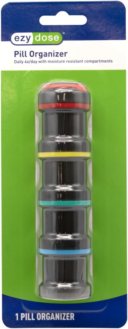 EZY DOSE Stackable Weekly (4-Day) Pill Organizer, Detachable Multiday Medication & Vitamin Organizer Box with Color-Coded Compartments, Portable Daily Planner Case for Home and Travel, 5.5" Tall