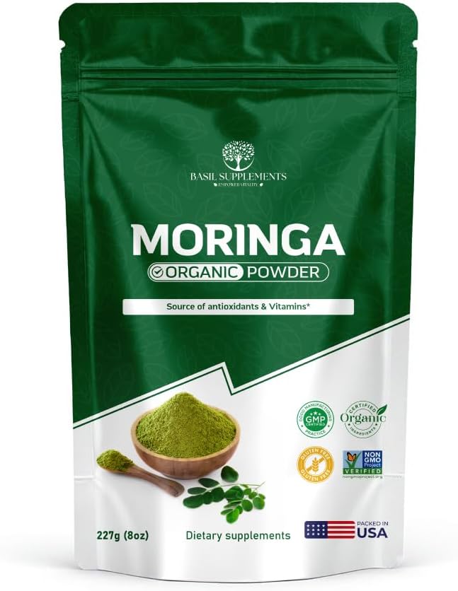 Organic Moringa Powder Pure Moringa Leaf Powder Organic Superfood | Energy, Immunity & Wellness Support | Non-GMO, Gluten-Free | Natural Organic Moringa Leaf Powder