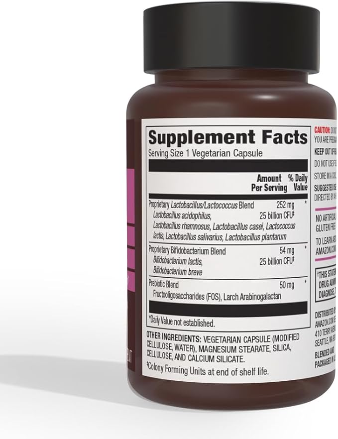 Amazon Elements Women's Probiotic 50 billion CFU per serving, vegetarian, Supports Urinary Track and Vaginal Health, 60 capsules