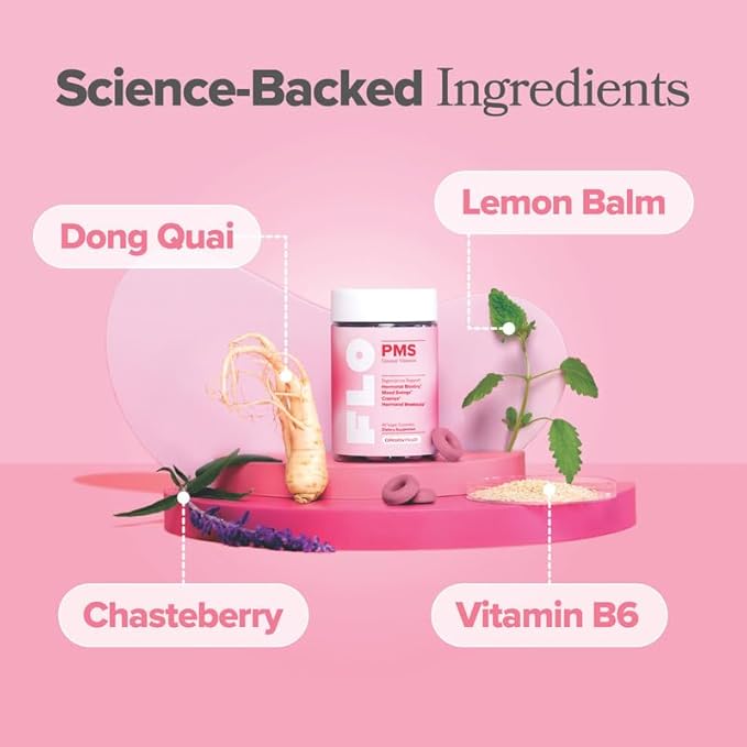 O Positiv FLO PMS Gummies for Women - Proactive PMS Relief - Targets Hormonal Breakouts, Bloating, Cramps, & Mood Swings with Chasteberry, Vitamin B6, & Lemon Balm - PMS Gummies (Pack of 2)