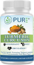 PURE® Turmeric Curcumin 750mg with BioPerine® - 180 Capsules, 6 Month Supply - High Absorption Joint Support & Anti-Inflammatory Supplement - 95% Curcuminoids Antioxidant Complex - Made in USA