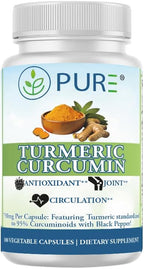 PURE® Turmeric Curcumin 750mg with BioPerine® - 180 Capsules, 6 Month Supply - High Absorption Joint Support & Anti-Inflammatory Supplement - 95% Curcuminoids Antioxidant Complex - Made in USA