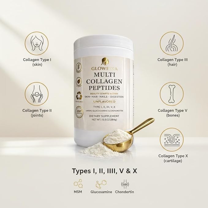 Multi Collagen Peptides Powder – Types I, II, III, V & X – Hydrolyzed Collagen Supplement for Hair, Skin, Nails & Joint Support – Unflavored Daily Collagen for Women & Men