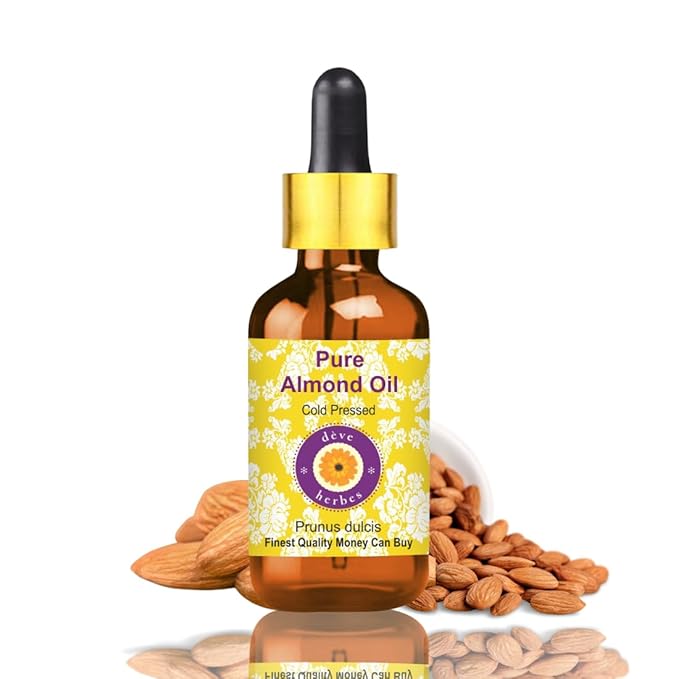 dève herbes Almond Oil (Prunus dulcis) with Glass Dropper | Cold Pressed | Pure | Natural | For Diluting Essential oils | For Skin & Massage | Non-Sticky | Lightweight | Unisex | 15ml (0.50 oz)