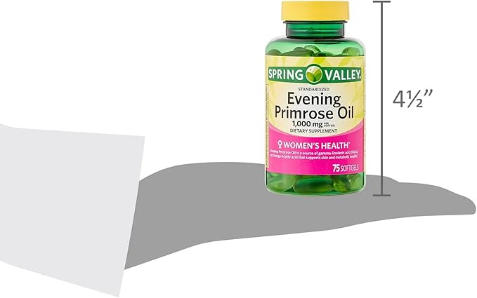 Spring Valley Evening Primrose Oil Women's Health Dietary Supplement Softgels, 1000 mg, 75 Count, Softgels, Evening Primrose Oil Capsules 1000mg Bundle with LualL's 45 Diabetes Decoded