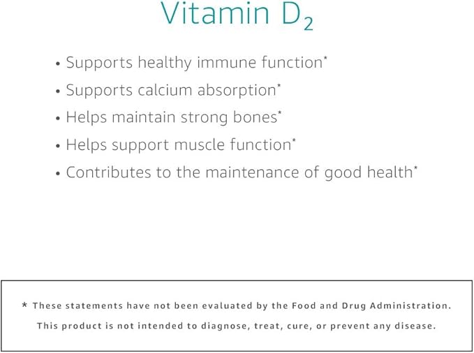 Amazon Elements Vitamin D2 2000 IU, Vegan, Supports Strong Bones and Immune Health, 2 Month Supply (Packaging May Vary), 65 Capsules (Pack of 2)