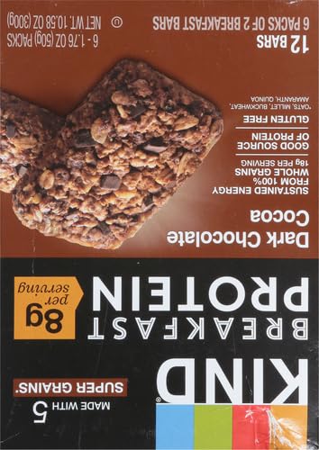 KIND Breakfast Protein Bars,Dark Chocolate Cocoa,Healthy Snacks,Gluten Free,8g Protein,6 Count (Pack of 2)