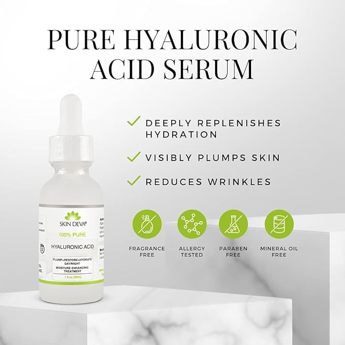Skin Deva 100% Pure Hyaluronic Acid Serum for Face – Hydrating Facial Serum to Help Plump and Smooth the Appearance of Fine Lines – Lightweight Moisture Boost for All Skin Types – Pack of 2