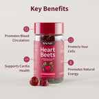 Snap Supplements Heart Beets Organic Beet Root Gummies, Cardiovascular Support Supplement for Men & Women, Pomegranate, Red Spinach, Heart Health & Circulation Support, Sugar Free, Cherry, 60 Gummies