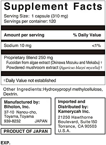 Fucoidan Capsule Pure Seaweed Extract Enhanced with Agaricus Mushroom Optimized Immune Support Health Supplement-120 Capsules
