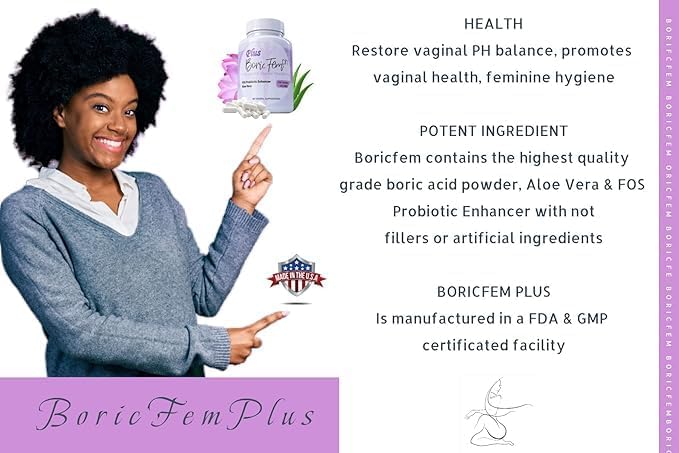 N'More Boric Acid Vaginal Suppositories Plus Aloe Vera & FOS Probiotic Enhancer 800mg/, 30 Count All Natural Made in USA