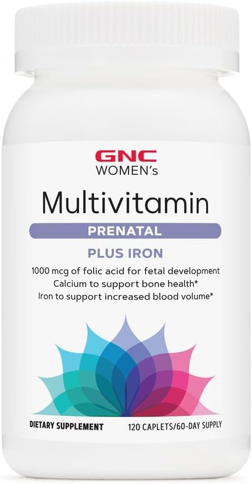 GNC Women's Prenatal Multivitamin Formula with Iron, Supports Pregnancy and Healthy Baby Development, Essential Nutrients Folic Acid, Zinc, Calcium Plus B Vitamins, 120 Caplets