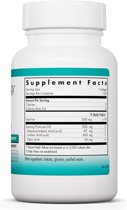 Nutricology EPO - Evening Primrose Oil for Men & Women, for Dry Eyes, Omega-6 EFA, GLA Gamma-Linolenic Acid, 500mg Supplement - 120 Count