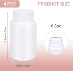 White Pill Bottle, Empty Medicine Bottles with Screw Caps for Pills Capsules Vitamins, Food Grade Plastic Medicine Containers with Labels for Travel (6.7oz/200ml, 4 Pcs)